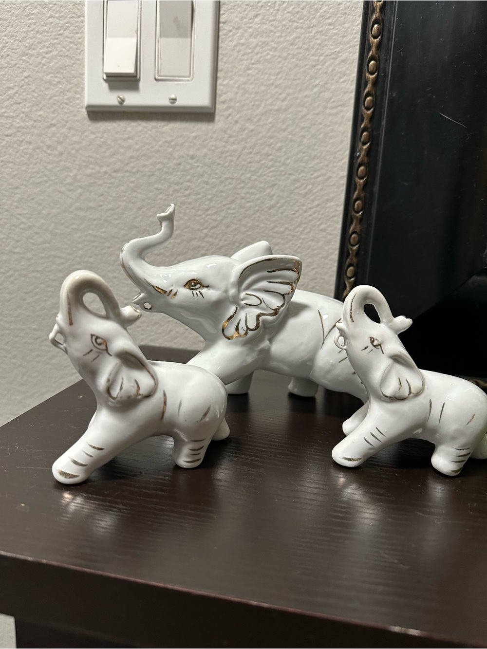 Elephantito White Ceramic Elephant Trio with Gold Accents